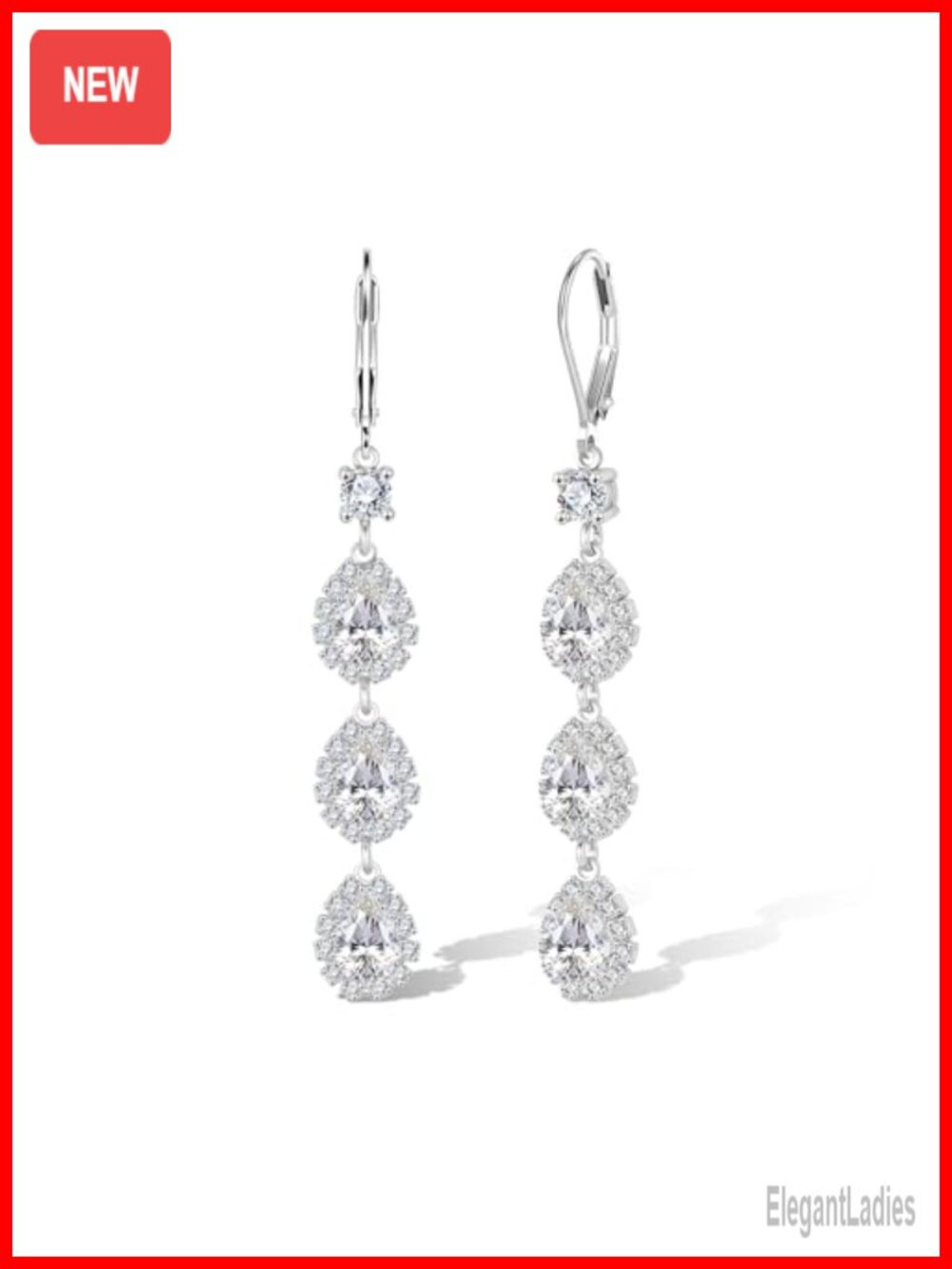 Hypoallergenic 925 Sterling Silver Leverback Drop Earrings Cubic Zirconia Dangle